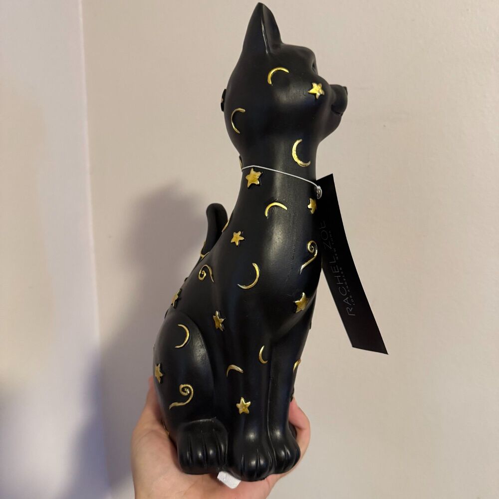 RESERVED Rachel Zoe Black Cat with Gold Celestial Symbols Moon and Stars - Picture 3 of 3